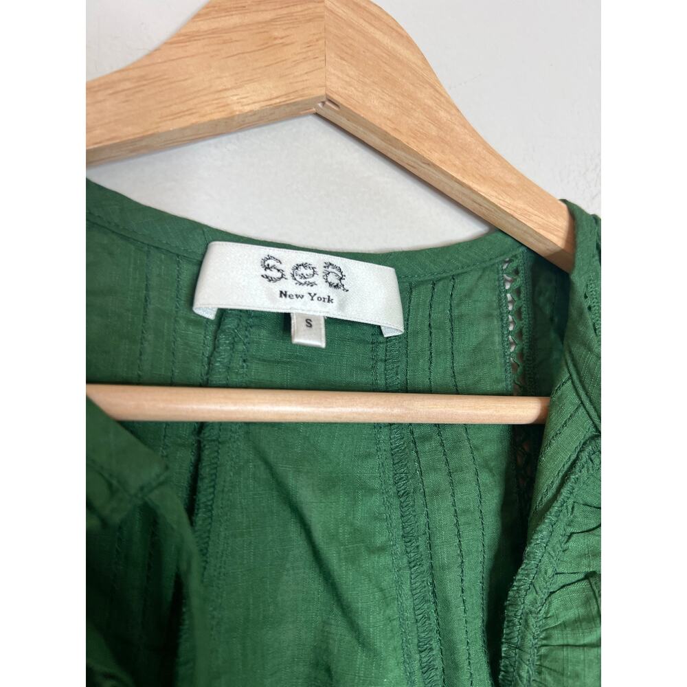 NEW Sea New York Renata PinTuck Details Flutter Sleeves Top Green Size: Small - Picture 4 of 7